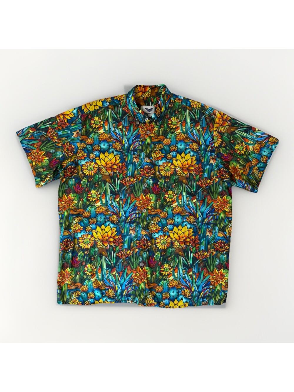 Yiume Shirt XL Multicolor Desert Floral Short Sleeve Button Up Hawaiian Art